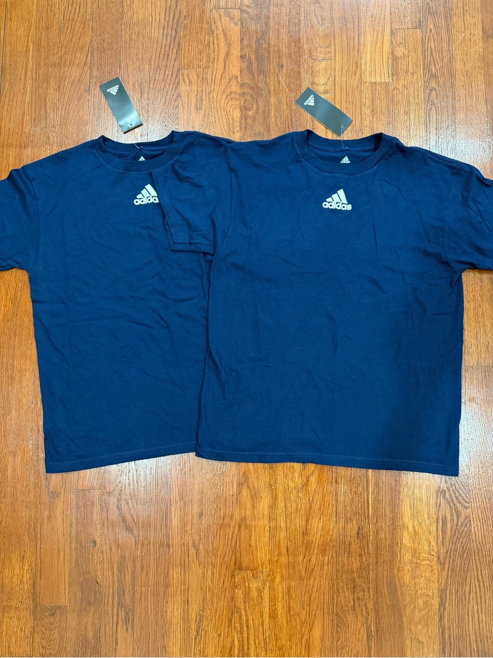 adidas Navy Short Sleeve Tee with White Logo - Kids